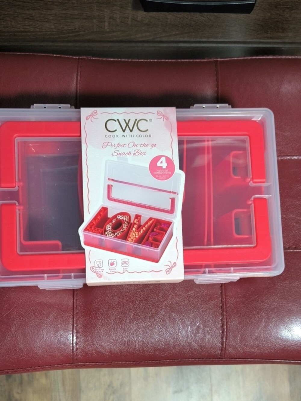 CWC Perfect On-the-Go Snack Box — Red 4-Compartment Organizer - Picture 4 of 4
